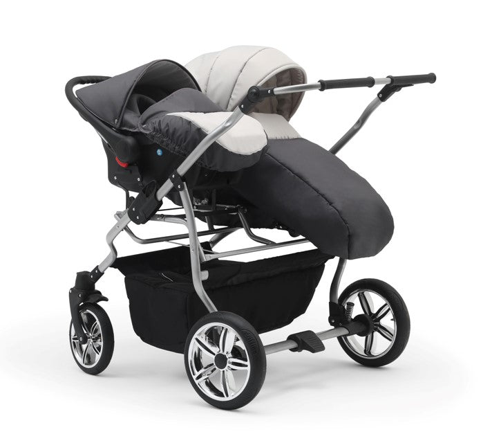 Carucior pentru gemeni Nativo Gemini 3 in 1 Maro-Bej/Gold latime 87 cm reversibil carucior-gemeni