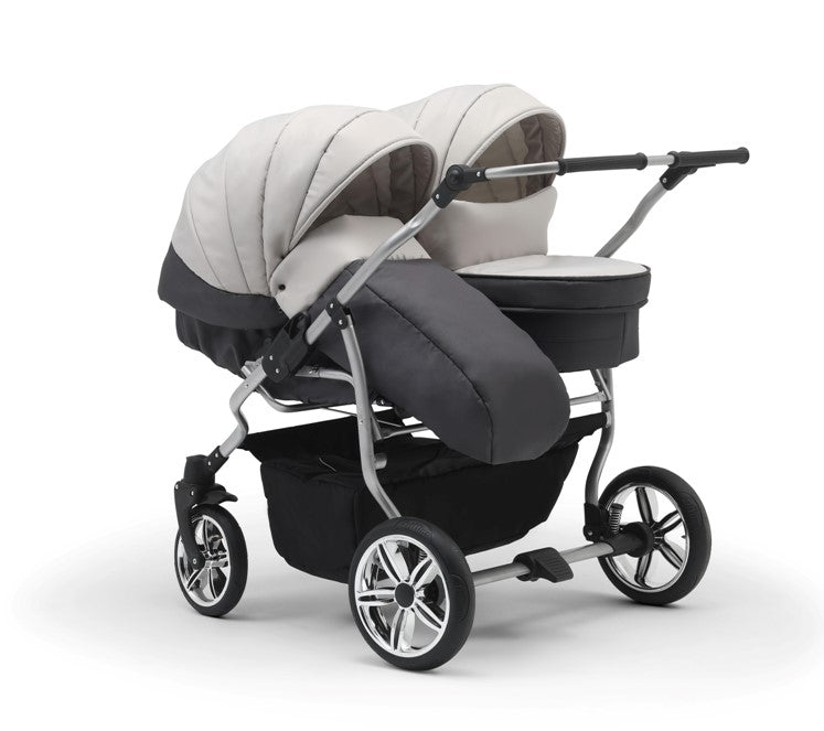 Carucior pentru gemeni Nativo Gemini 3 in 1 Maro-Bej/Gold latime 87 cm reversibil carucior-gemeni